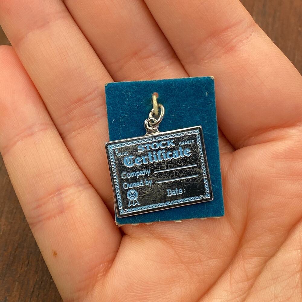 Vintage Griffith 925 Sterling Silver "Stock Certificate" Pendant Bracelet Charm